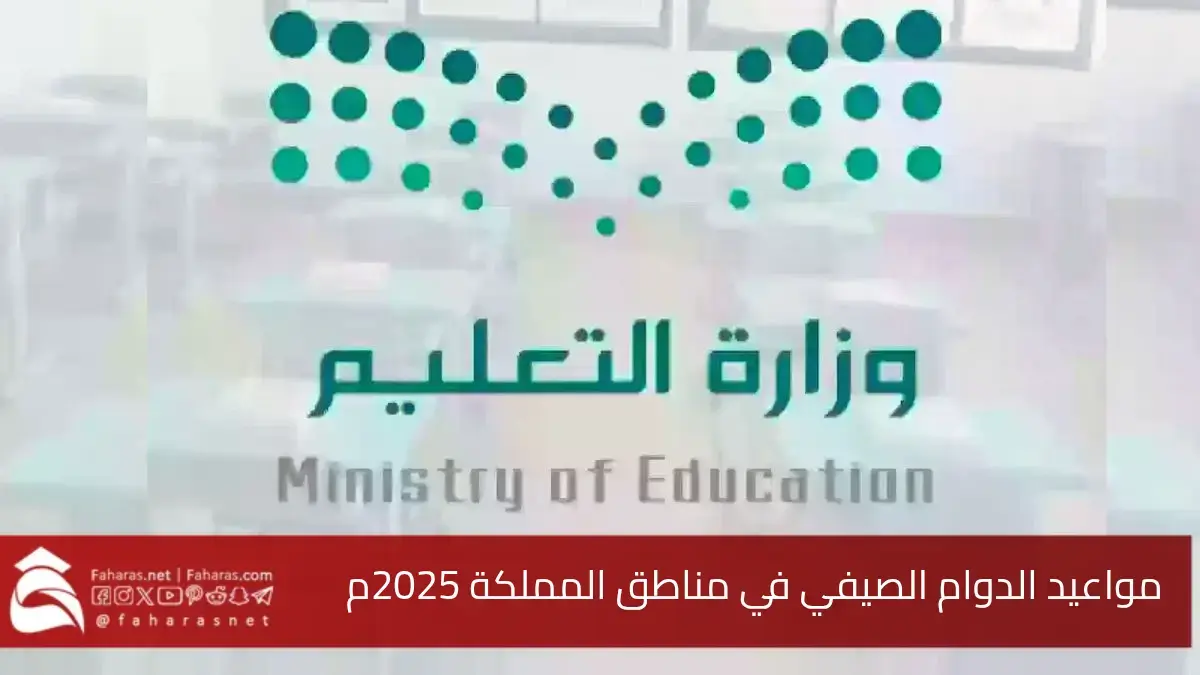 مواعيد الدوام الصيفي في مدارس المملكة العربية السعودية 2025.. توقيت الاصطفاف الصباحي والحصص الدراسية 5 مواعيد الدوام الصيفي في مدارس المملكة العربية السعودية 2025.. توقيت الاصطفاف الصباحي والحصص الدراسية