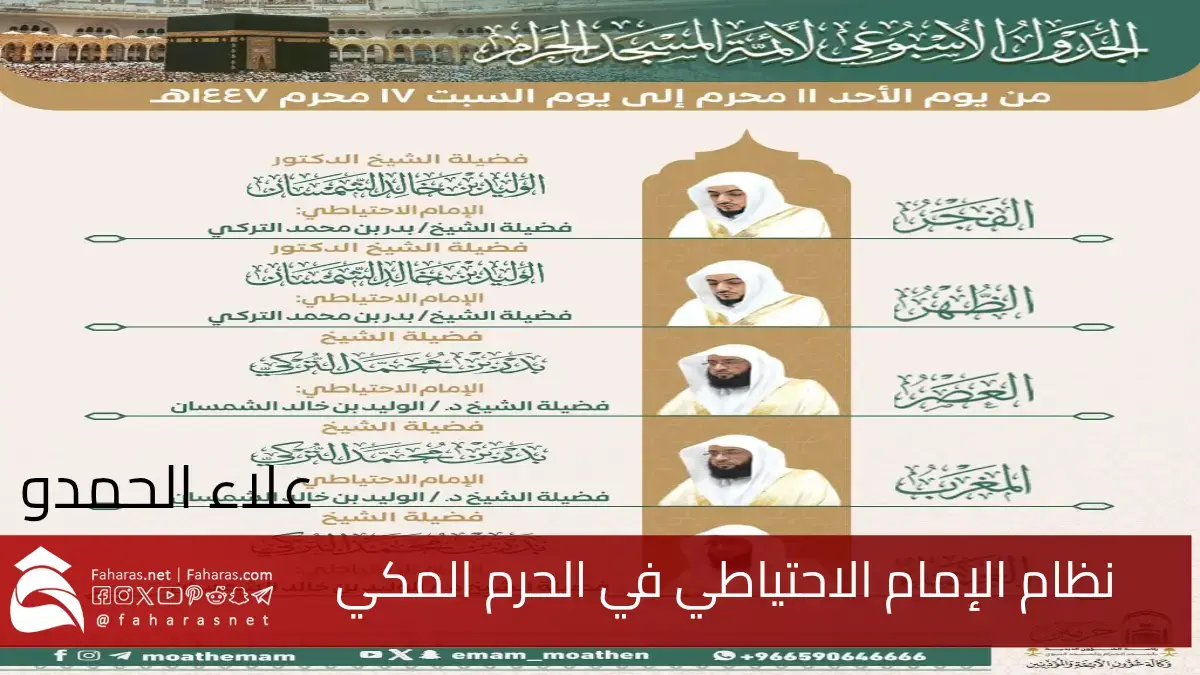 الحرم المكي يطبق رسمياً نظام الإمام الاحتياطي لتأمين استمرارية الإمامة ولضمان قيام الصلاة دون انقطاع 5 الحرم المكي يطبق رسمياً نظام الإمام الاحتياطي لتأمين استمرارية الإمامة ولضمان قيام الصلاة دون انقطاع