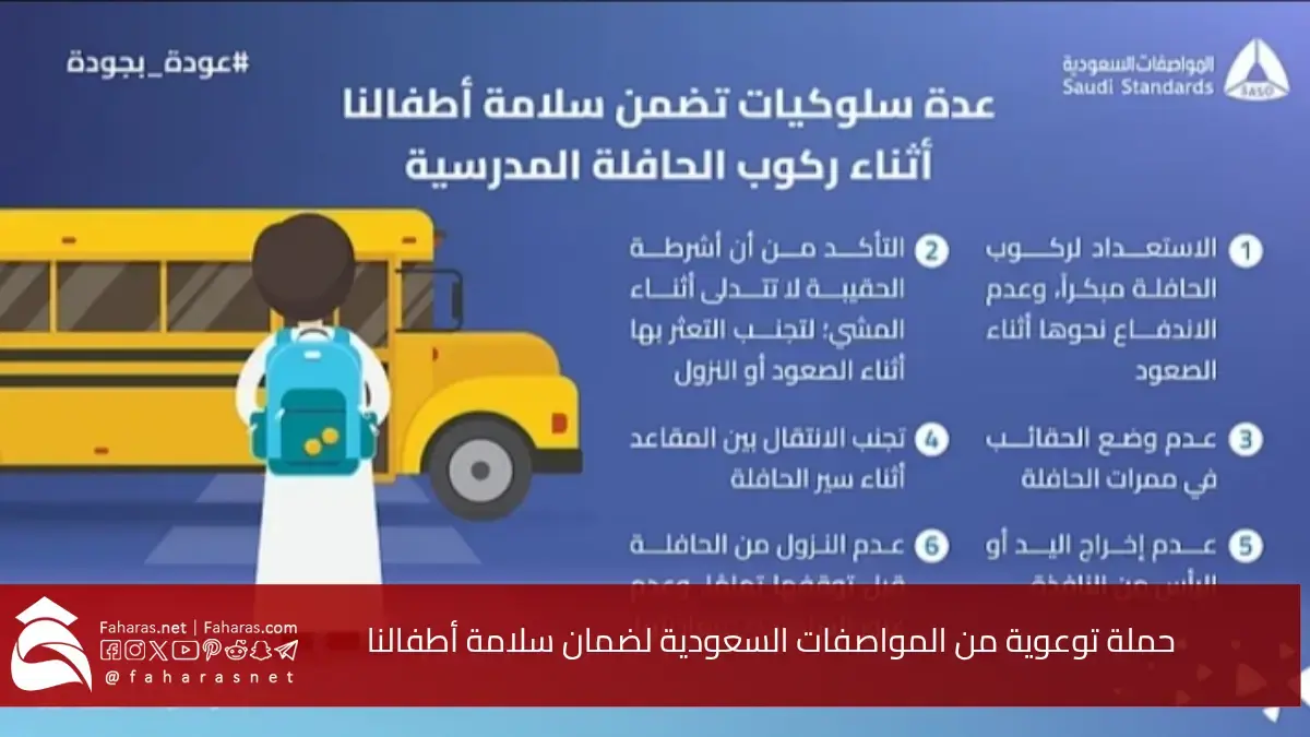 حملة توعوية من المواصفات السعودية لضمان سلامة أطفالنا في الحافلات المدرسية 5 حملة توعوية من المواصفات السعودية لضمان سلامة أطفالنا في الحافلات المدرسية