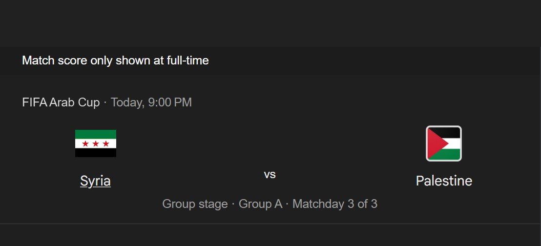 موعد مباراه سوريا وفلسطين كأس العرب اليوم والقنوات الناقلة
