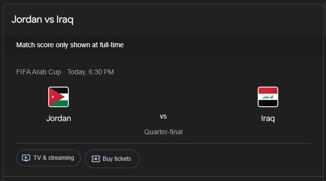 مواجهة الأردن والعراق في ربع نهائي كأس العرب
