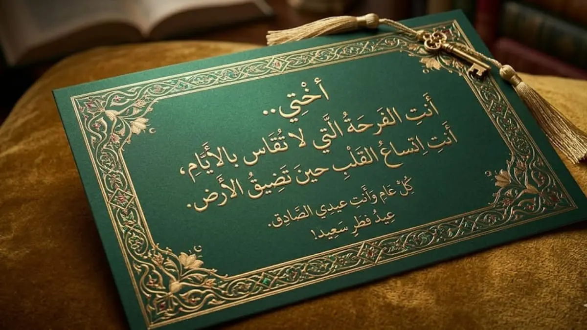 بطاقة معايدة عيد الفطر لأختي 2026