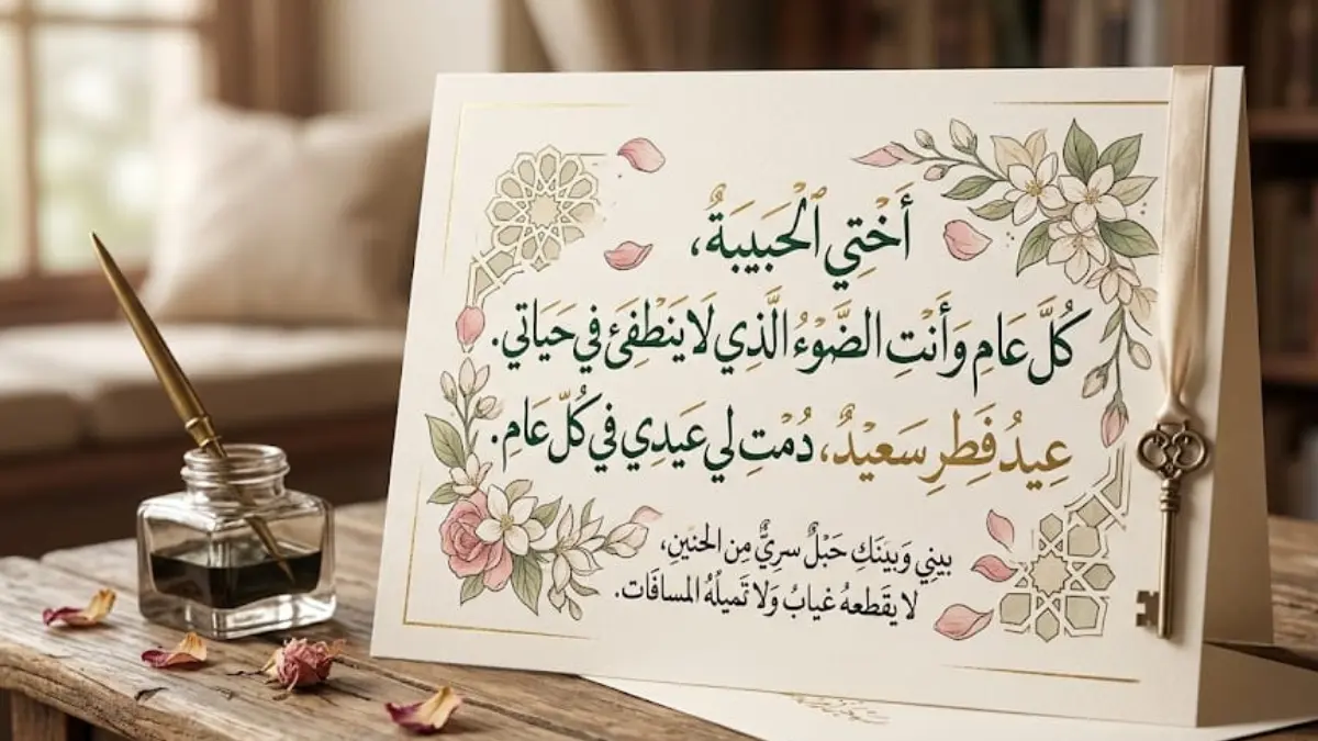 أجمل بطاقات تهنئة عيد الفطر للأخت 